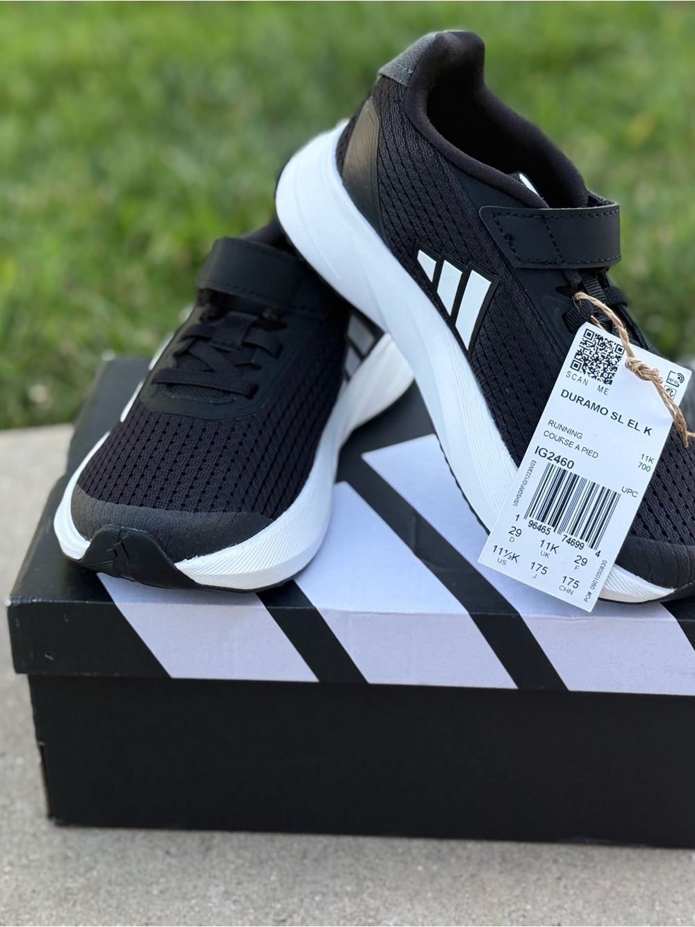 adidas Kids Black and White Hook-and-Loop Sneakers